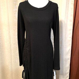 NWT Signature By Robbie Bee Slip Knit Ribbed Black Dress Size L Women